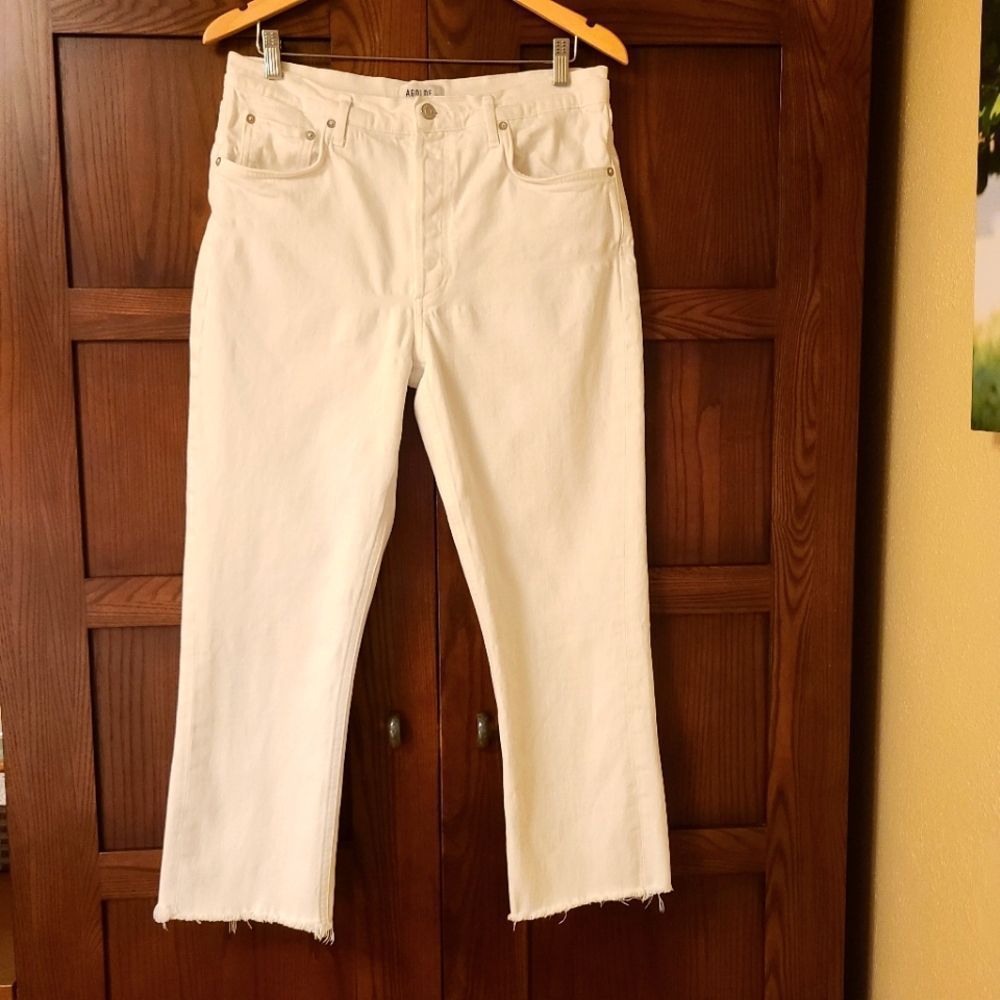 AGOLDE Riley High Rise Straight Crop White Raw Hem Size 31